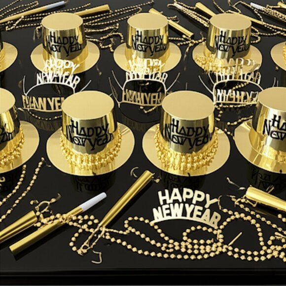 Gold New Years Eve Party Accessories Kit Party Supplies for 25 People - Picture 1 of 2